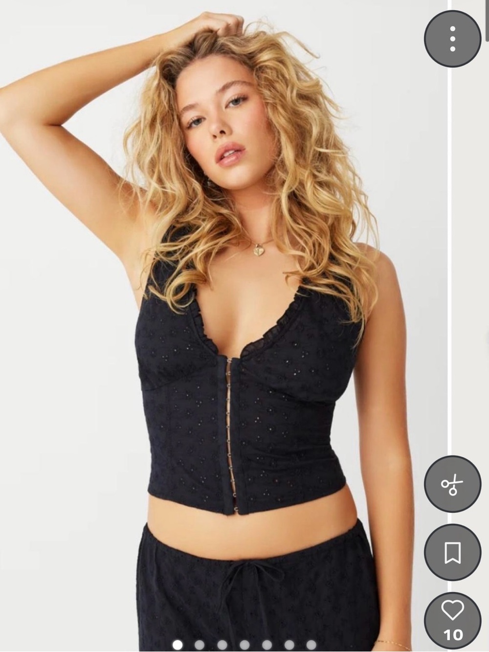 Frankie's Bikinis Black Eyelet Lace-Trim Hook-Front Cropped Camisole